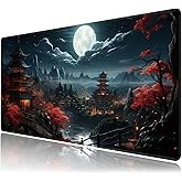 Japanese Full Moon Large Mouse Pad,Gaming Keyboard Desk Pad,Extended Mouse Mat Non-Slip Rubber Base with Stitched Edges for Office Game Home XXL 35.4"x15.7"