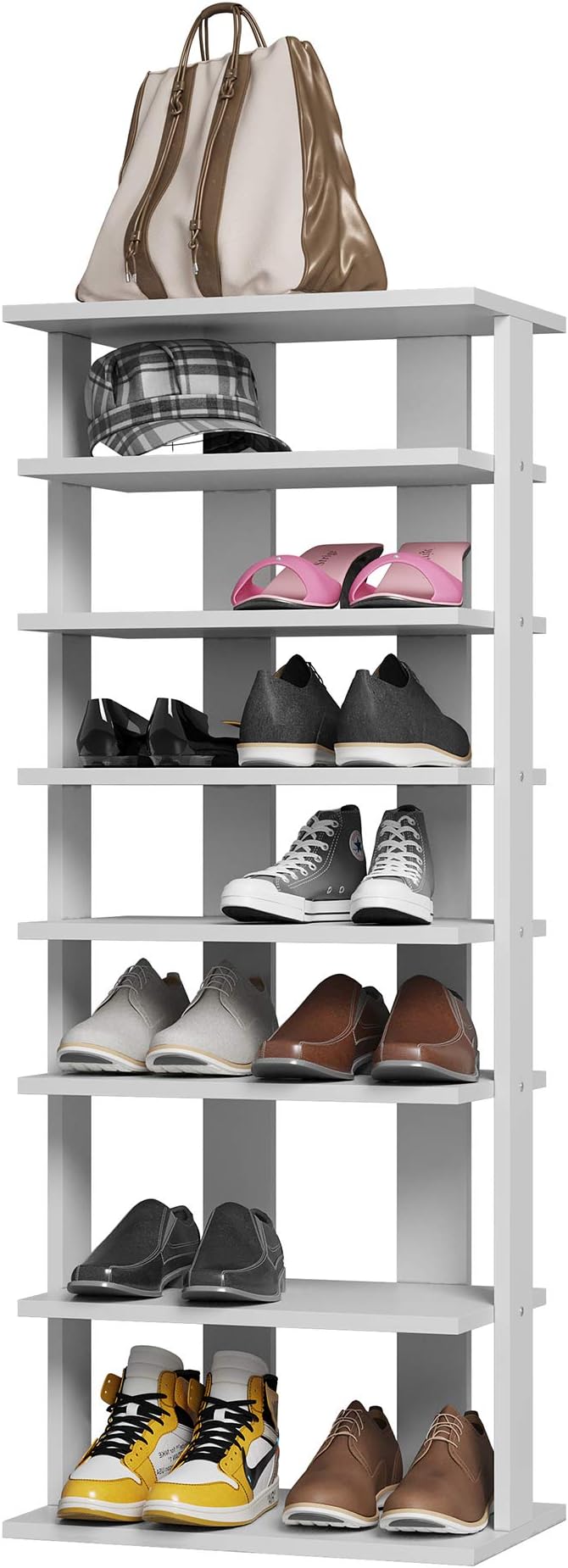 wooden shoe racks for closets on Jeroal Wooden 7 Tier Shoes Racks Freestanding Shoe Tower Entryway Shoe Stand Space Saving Vertical Shoe Shelf Large Size White