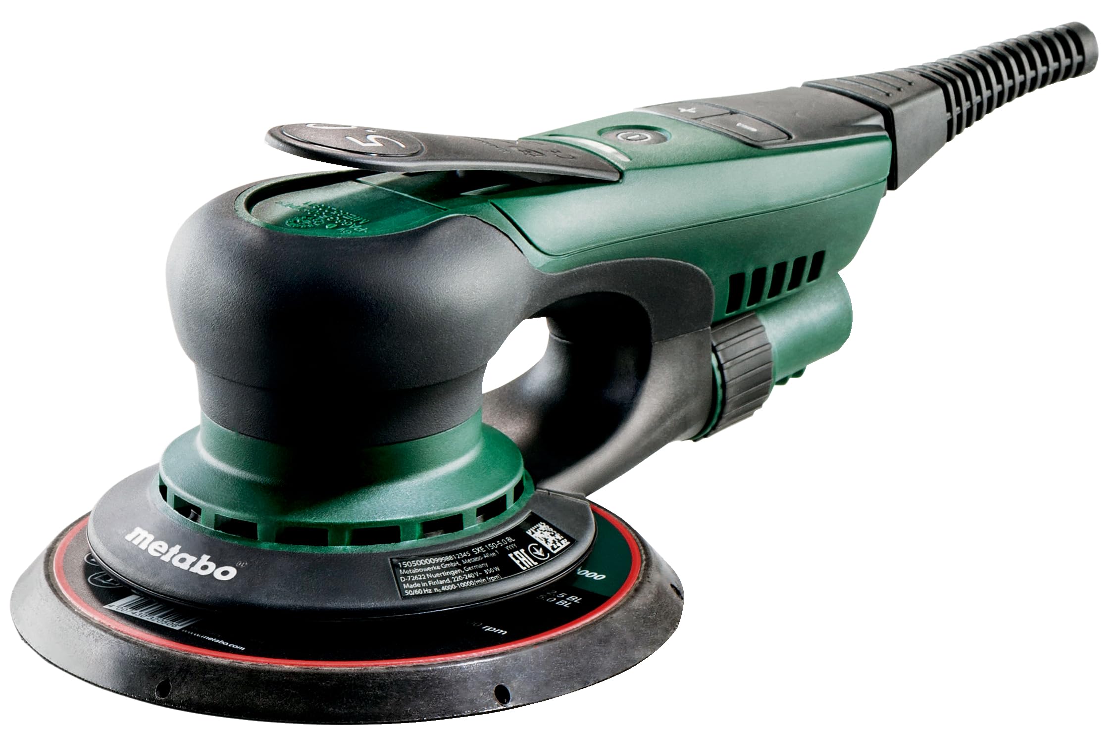 Metabo Exzenterschleifer SXE 150-5.0 BL – 615050700 – Schleifer mit kraftvollem Brushless-Motor – Nennaufnahmeleistung: 350 W – 4,3 m Kabellänge