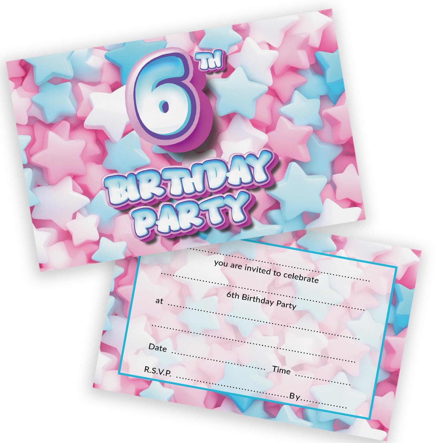 6th Birthday Party Invitations Kids - Sweet Marshmallow 20 Pack - Childrens Birthday Invitations for Boys/Girls A6 Bday Party Invites Invitation Cards with Folding Envelopes โ image 1