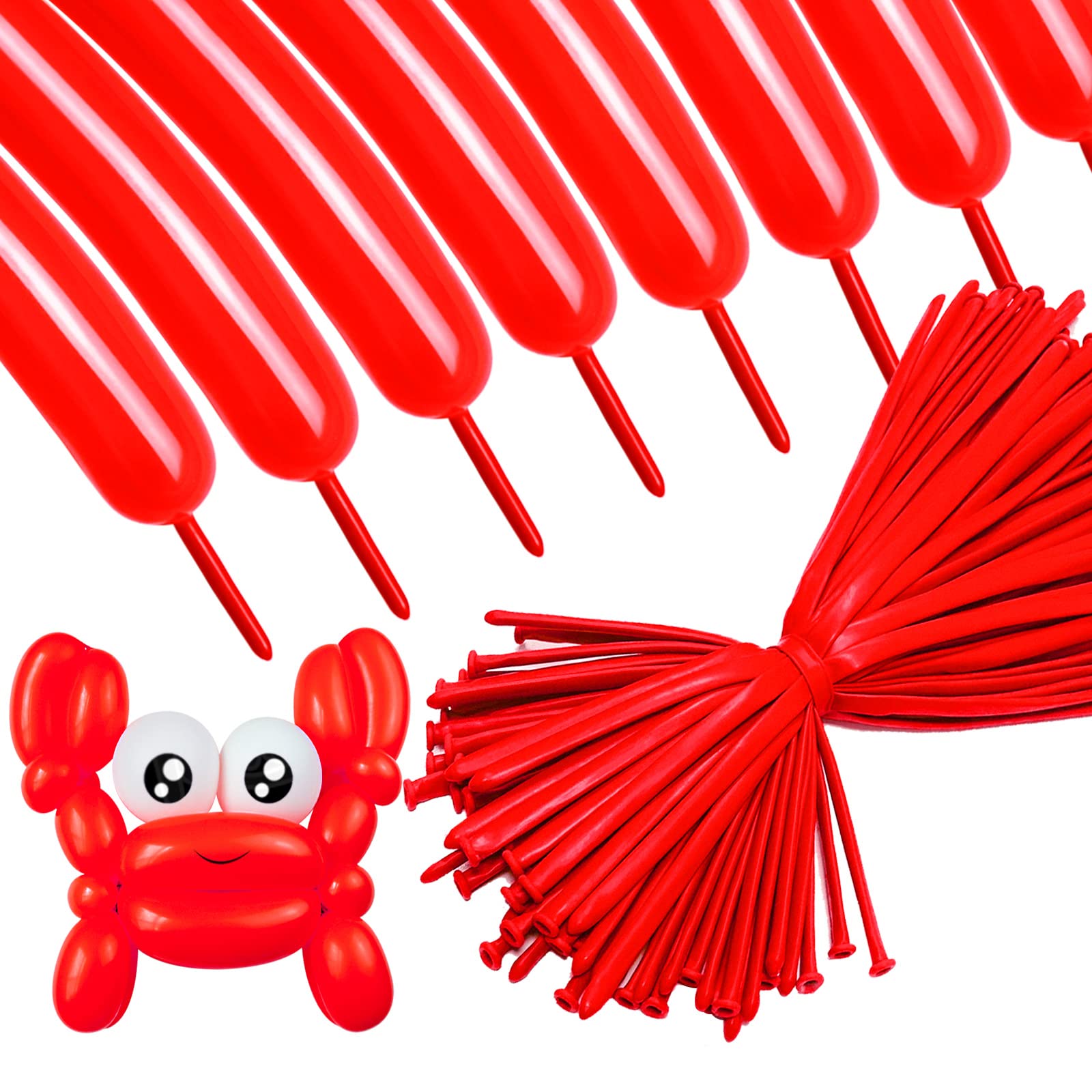 Photo 1 of 260 Long Balloons 100 Pack Red Twisting Animal Balloons Thickening Latex Modeling Long Magic Balloons for Animal Model Weddings Birthdays Festival Party Decorations