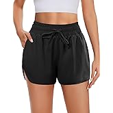 DDOBB High Waisted Running Shorts for Women with Pockets, 2.5" Black Athletic Workout Gym Yoga Spandex Dolphin Shorts