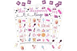 WWONGXIANB Sleepover Party Bingo Game, 24 Player Pajama Bingo Cards Set for Family Friend Activity, Sleepover Party Favor Decoration Holiday Supplies -a11