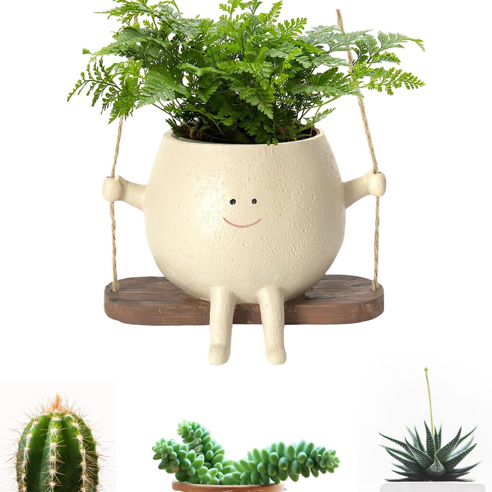 Nitoope Swing Face Planter Pot, Smile Face Hanging Plant Pot, Small Resin Flower Head Planters, Hanging Flower Pots Indoor Outdoor,Unique Plant Pots for Succulent Planter