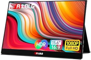 ALOLG Portable Monitor 15.6 Inch with 60HZ FHD 1080P Display,USB-C and HDMI Inputs, Ultra-Slim IPS Panel with HDR and Premium Smart Cover & Speakers-Compatible with Laptop,PC,Phone,PS5,Switch