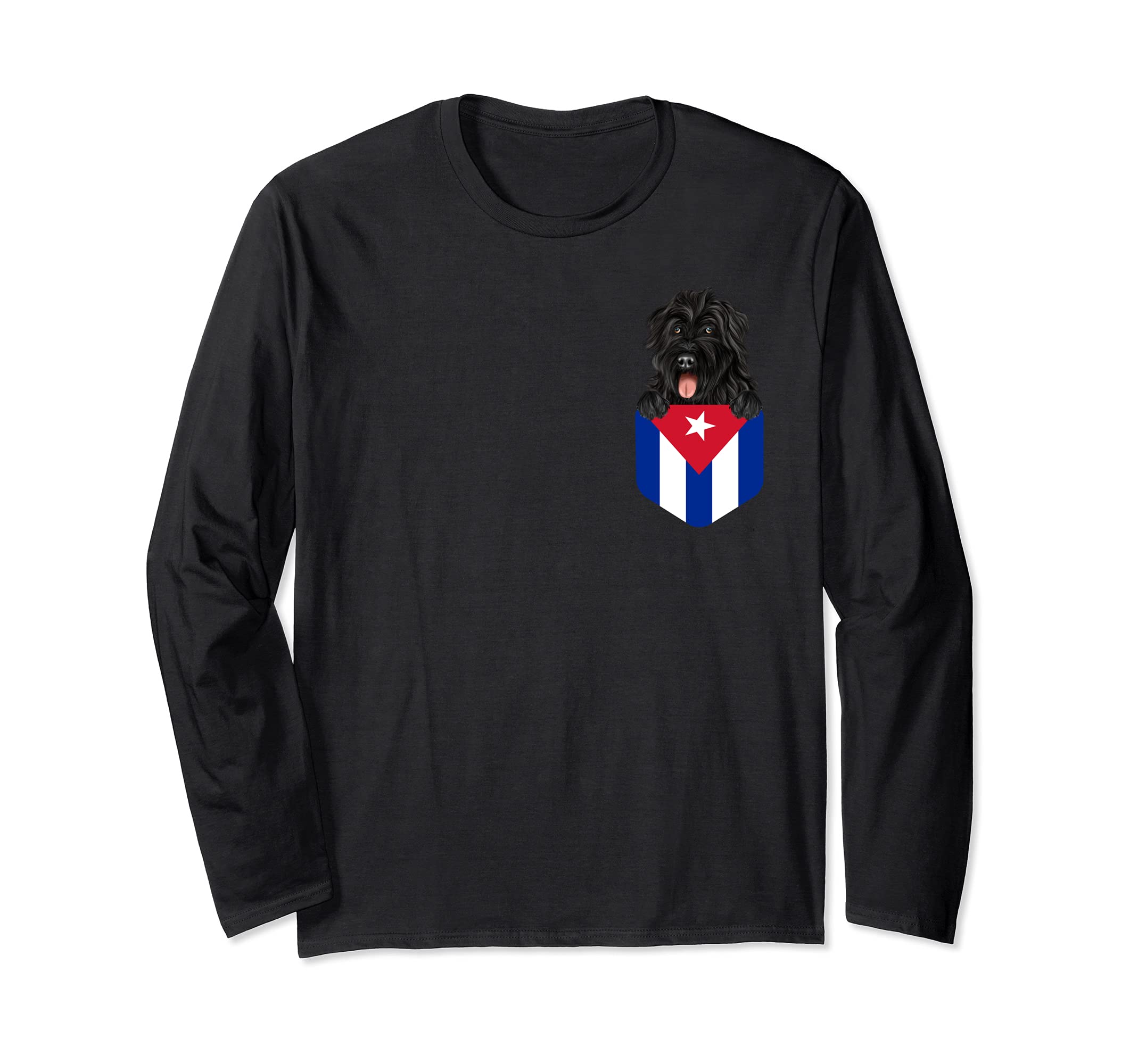 Cuba Flag Bouvier des Flandres Dog In Pocket Long Sleeve T-Shirt