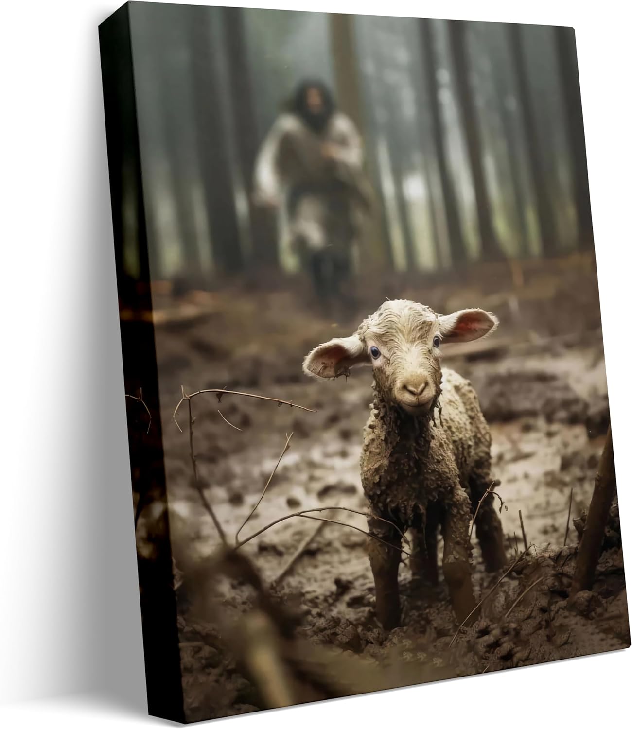 Wall Décor - Jesus and Lamb Canvas Wall Art Jesus Running After Lost Lamb Picture Wall Art Canvas Print Christian Home Decor 16x20 inch (Without Text