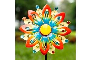 VISFLAIR Soalr Wind Spinners -60.63 Inch Outdoor Metal Stake Yard Wind Sculptures, Solar Powered Multi-Color LED Glass Ball with Kinetic Wind Spinner Windmills for Outdoor Lawn & Garden Decoration