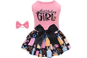 CuteBone Birthday Dog Dresses Velvet Holiday Small Dogs Clothes Onesie Pet Apparel Girl Puppy Skirt with Bow Hair Rope CAD-CV