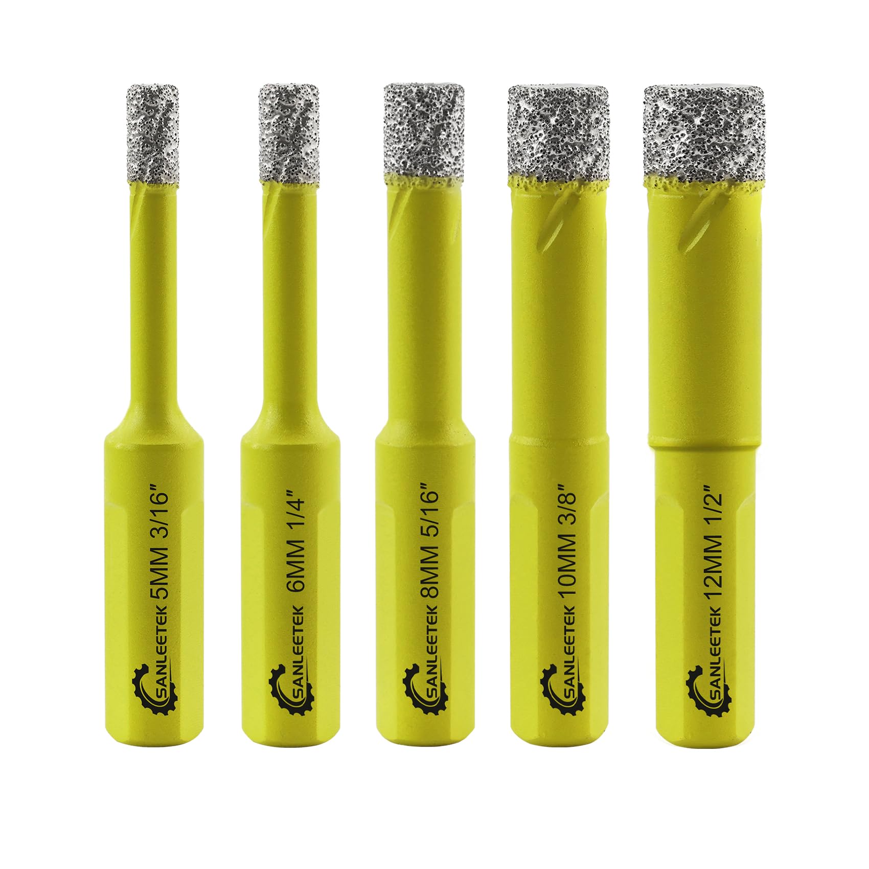 Dry Diamond Drill Bits Set - 5pcs 5/6/8/10/12mm SANLEETEK Hole Saw Kit with Triangle Shank for Ceramic Porcelain Tile Granite Marble Quartz Stoneware — image 1