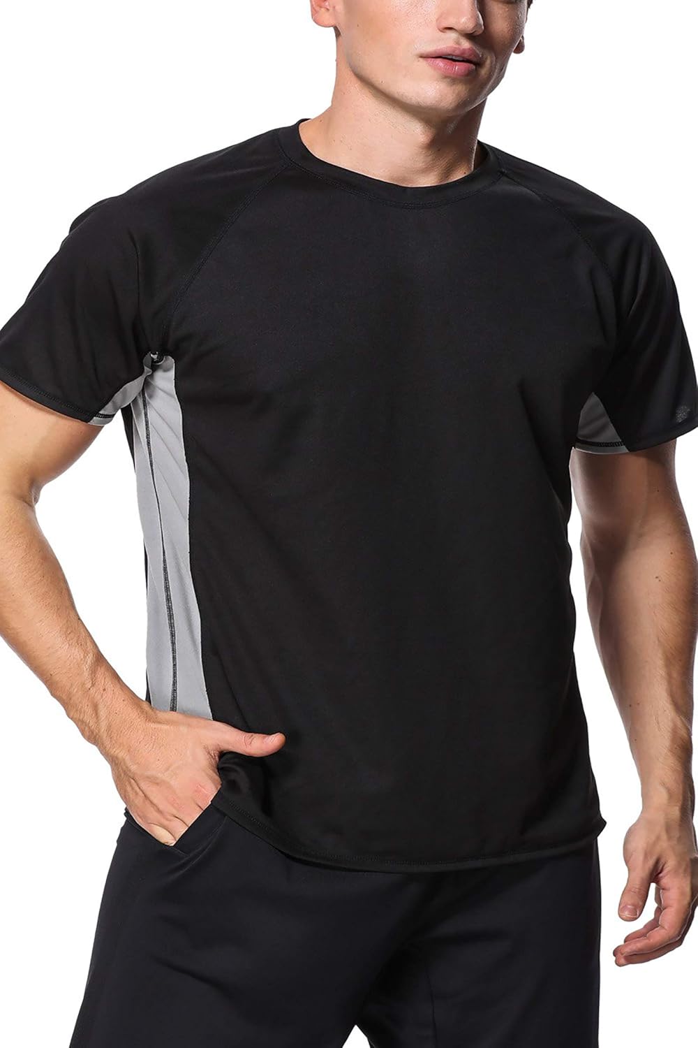Charmo Mens Sun Protection Swim Shirts Rash Guard Swim Tee Short Sleeve Swimwear: Clothing