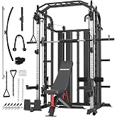 DONOW Smith Machine with Weight Stacks Home Gym System Cable Crossover | Multi Function, All in One, Heavy Duty, Lat Pulldown Bench, Hip Thrust Attachment, Smooth Smith Bar and Cable System