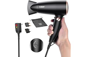 VGR Travel Hair Dryer, 110~250V Dual Voltage Hair Dryer, Mini Hair Dryer, Portable Hair Dryer with European Plug Adapter for International Travel, Europe Travel Essentials for Women