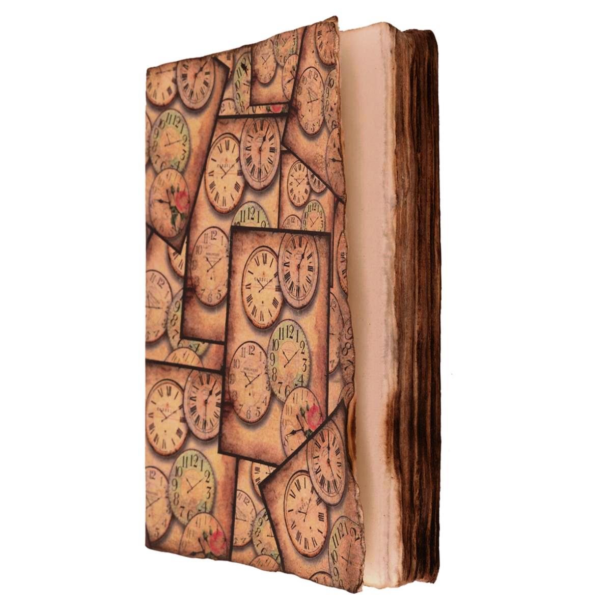 Purpledip Handmade Journal (Vintage Diary) 'Timeless Treasures': Fire Burnt Handmade Paper Notebook; Unique Gift For Personal Memoir (11115)