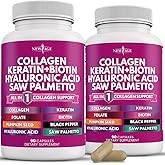 NEW AGE Collagen Pills Biotin Keratin Saw Palmetto Hyaluronic Acid - Vitamin E Folic Acid Pumpkin Seed MSM - 90 Count (Pack of 2)
