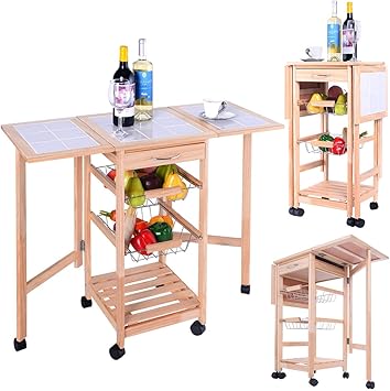 Amazon Com Wakrays Portable Rolling Wood Kitchen Trolley Cart