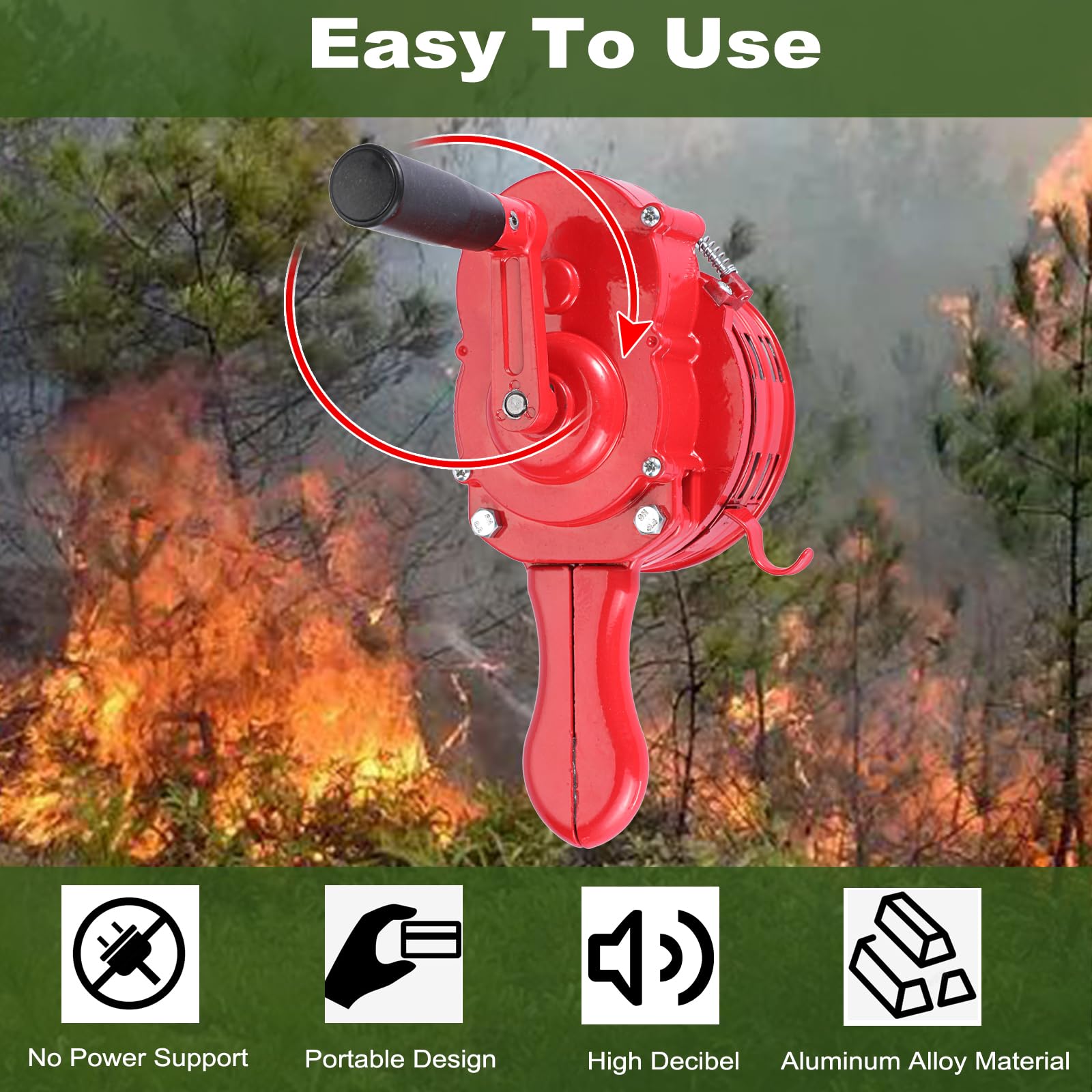 Sumnacon Hand Crank Siren Manual Operated Air Raid Siren with Foldable Handle for Sporting Events, Emergency Sturdy Waterproof Aluminum Alloy Tornado Sirens Portable Loud Volume Emergency Sirens, Red