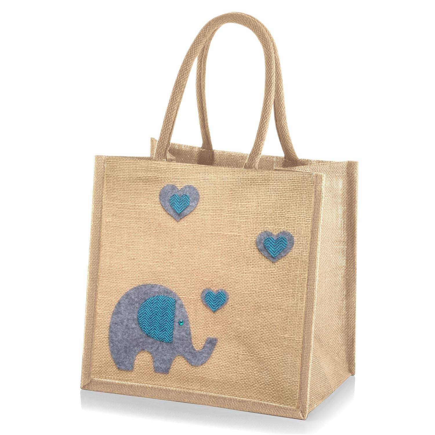 Jute Hessian Medium Shopping Bag - 30 x 30 x 20 cm Elephant Natural