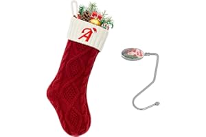 guccde Christmas Stockings with Initials, Personalized Custom 18" Large Embroidered Monogram Knit Kids Xmas Stocking Holiday Party Fireplace Family Hanging Stocking Decoration Red-White Letter A