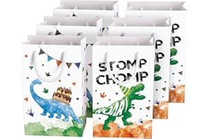 WERNNSAI Watercolor Dinosaur Party Favor Bags - 16 Pack Dinosaur Birthday Party Goodies Bag for Boys Kids Dino Birthday Favors Dino Candy Treat Bag with Handle for Baby Shower Celebration Supply