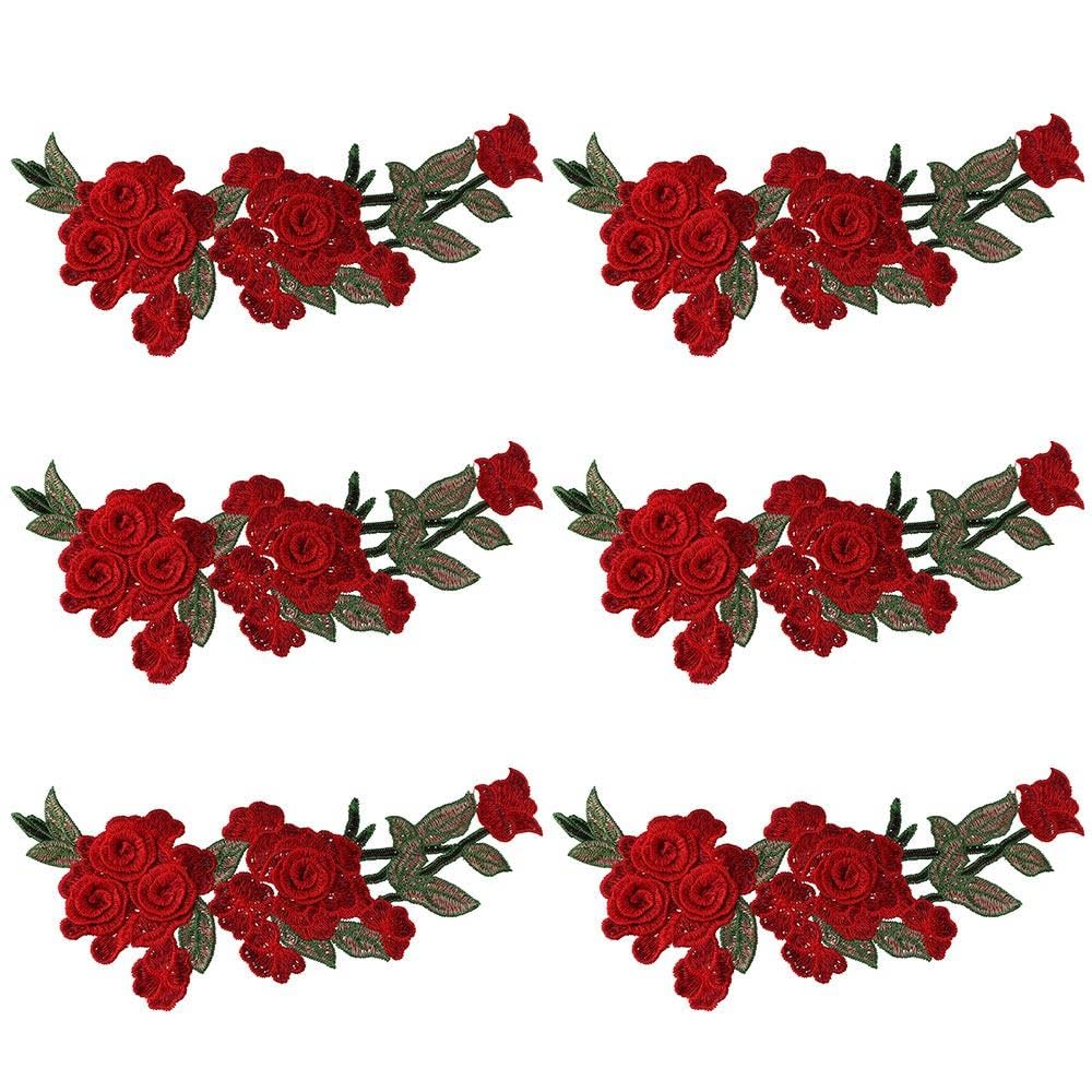 YYlingx 6 Pieces 3D Red Rose Flower Embroidered Patch Large 11.8inch Floral Shape Sew on Patches Applique for Sewing Clothing Jeans Jackets Embellishments DIY Craft