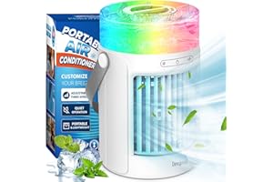 CHAMEX Portable Air Conditioners Fan, 600ML Evaporative Mini Air Cooler with 3 Speeds 7 Colors, Misting Humidifier Personal Air Cooler Touch Screen Desktop Cooling Fan with Large Water Tank for Home Office