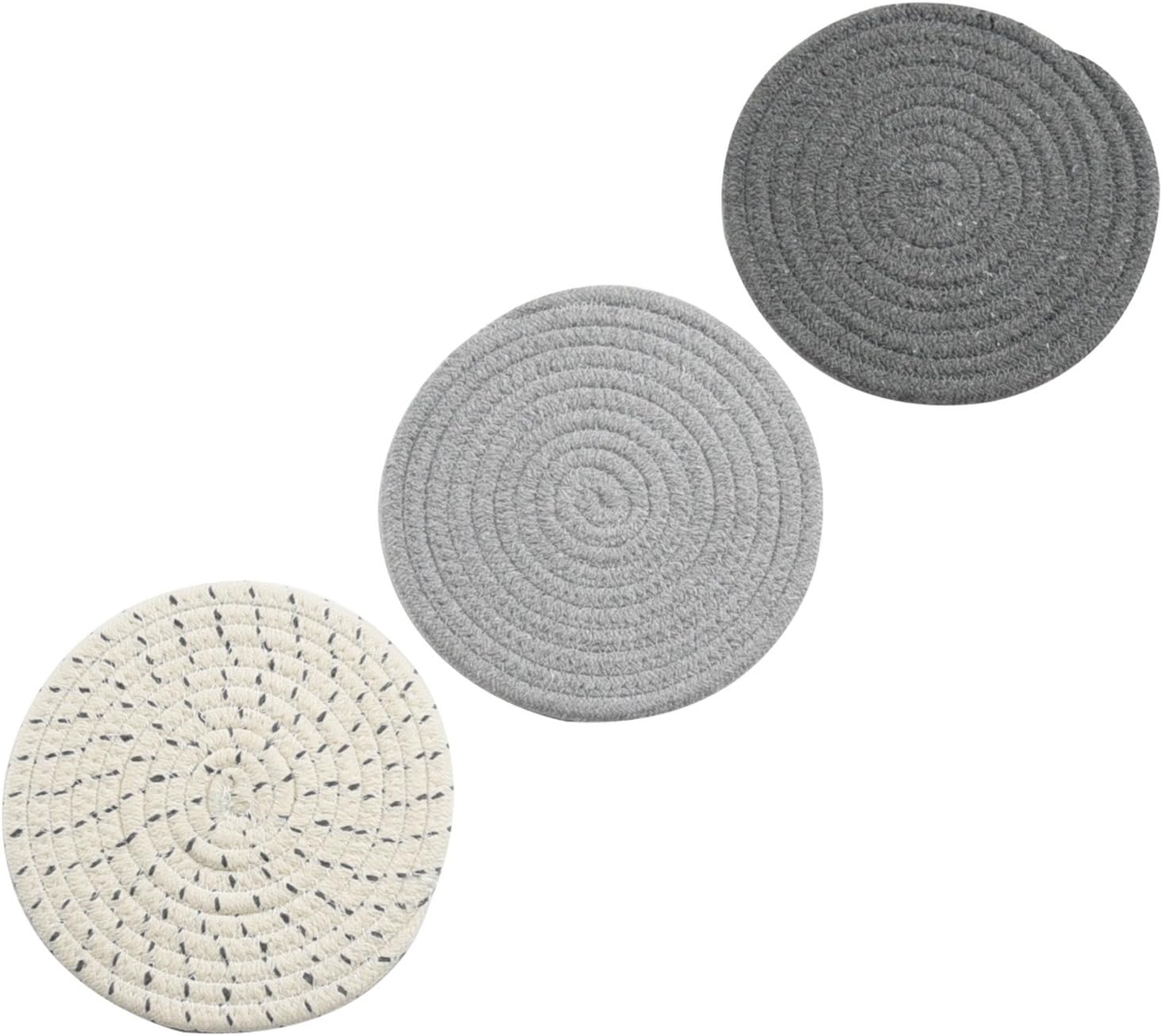 Potholders Set Trivets Set 100% Pure Cotton Thread Weave Hot Pot Holders Set (Set of 3) Stylish Coasters, Hot Pads, Hot Mats, Spoon Rest For Cooking and Baking by Diameter 7 Inches (Gray): Kitchen & Dining