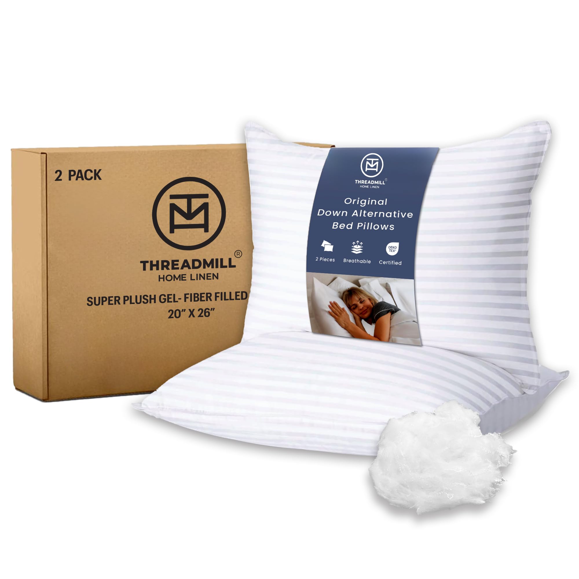 Photo 1 of Threadmill Soft Bed Pillows Standard Size Set of 2 | Down Alternative Cooling Bed Pillow for Sleeping | Soft Pillows | 20 x 26 Hotel Pillow, Standard Pillows 2 Pack for Back, Stomach or Side Sleepers