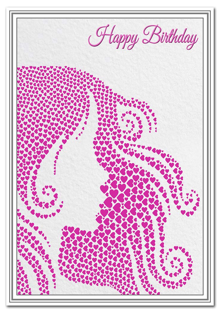 Special Happy Birthday Card - Teenage Girls - Young women – Friend Daughter Granddaughter Sister - Best Wishes greeting her - Unusual Unique Pink Heart Silhouette - Blank Inside to write own Message