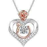 Glitterite 1 Carat Moissanite Necklace for Women, 925 Sterling Silver Rose Heart Pendant Necklace Moissanite Diamond Necklace, Birthday Gift Anniversary Present for Wife, Girlfriend, Daughter, Mom