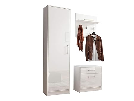 Mirjan24 Garderoben-Set Ada, Wandgarderobe, Flurgarderobe, 5 Kleiderhaken, Schuhschrank mit Schublade, Kleiderschrak (Weiß/We