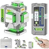 Huepar Pro Laser Level 360 Self Leveling, 4x360&deg; Green Cross Line Laser Tool Set with Receiver for Outdoor&amp;Long Distance Use Up to 660ft, Rechargeable Lazer Leveler Tool for Construction -ZK04CG-LR300