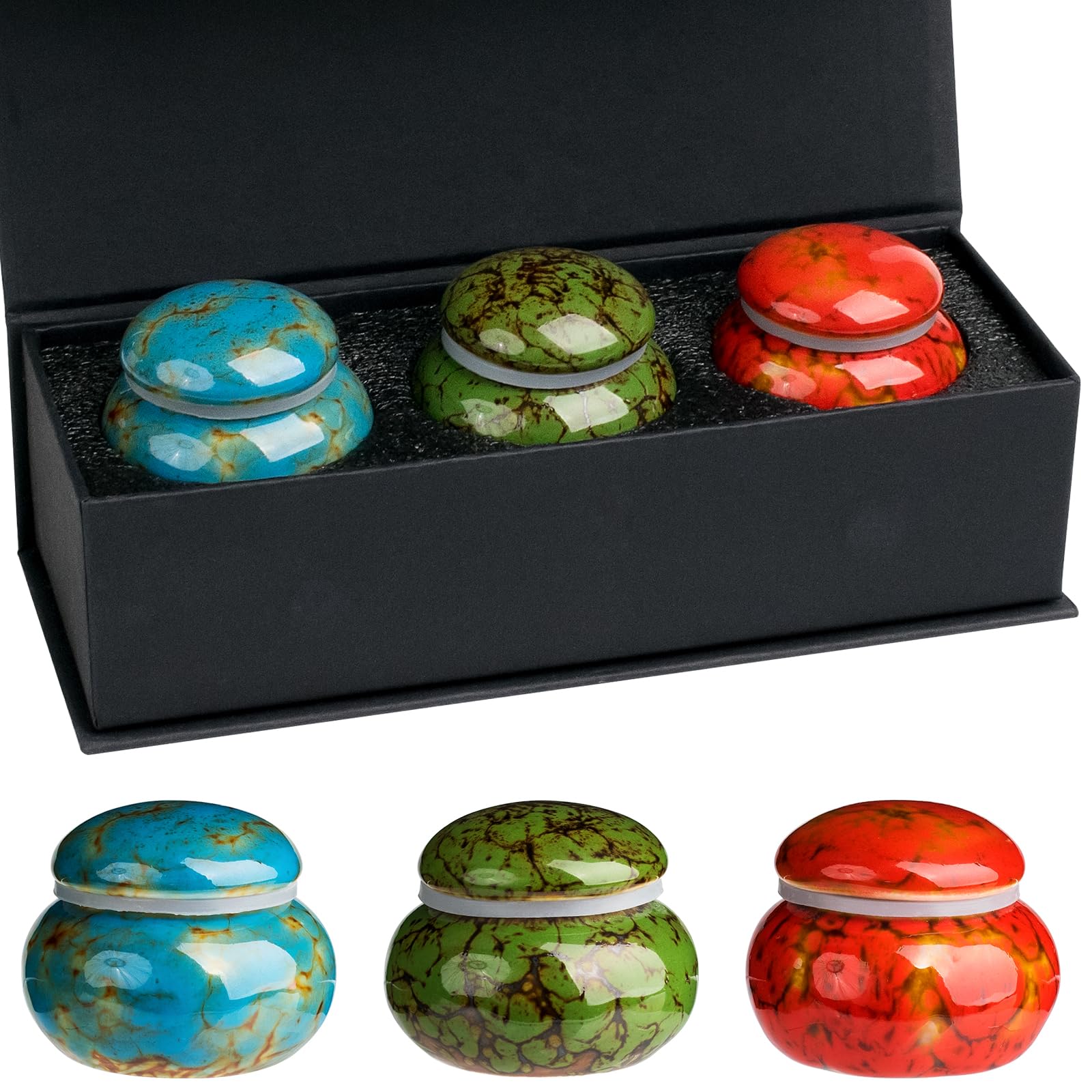 3pcs Small Urns For Human Ashes, 1.7'' Keepsake Urns Pet Ashes, Mini Ceramic Memorial Urn for Family & Loved Ones Burial Ash Storage, Hold 1.2 Cubic Inches Of Ashes(Blue,Green,Red) — image 1