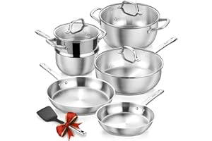 KOCH SYSTEME CS Stainless Steel Cookware Set with Tri-ply Bottom, 10 PCS Pots and Pan Set with Lids, Stay-Cool Riveted Handle
