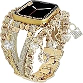 REALSIGN Boho Leather Band Compatible with Apple Watch 46 49 45 44 42 41 40 38mm Women,Stylish Bracelet with Detachable Pendants Unique Charms Strap for iWatch Series 11 10 9 8 7 6 5 4 SE/Ultra 3 2 1