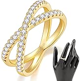MINDDHA 14K Gold/White Gold Plated Cubic Zirconia Rings- Criss Cross X Statement Rings-1.5mm 2mm Band Size 4-12