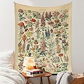 Vintage Flowers Tapestry 48”x36”, Long Vertical Wall Hanging Reference Illustrative Botanical Tapestries for Bedroom Aesthetic Floral Tapistry Botanical Plants Tapestry Wall Hanging Cute Bedroom Decor