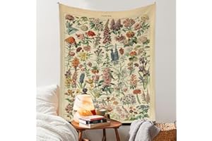 JHDSTORE Vintage Flowers Tapestry 48”x36”, Long Vertical Wall Hanging Reference Illustrative Botanical Tapestries for Bedroom Aesthetic Floral Tapistry Botanical Plants Tapestry Wall Hanging Cute Bedroom Decor