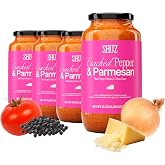 Sauz Cracked Pepper & Parmesan Sauce, No Seed Oils, 25 oz Jars, 4 Pack | Thick and creamy tomato sauce, clean ingredients, gl
