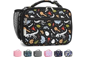 GYEUKHAM Insulated Lunch Box for School, Thermal Reusable Durable Freezable Lunch Bags for Kids Boys Girls Men Women - Small Soft Cooler Portable Lunch Tote Kit for Work Picnic Travel,Dinosaur Fossil