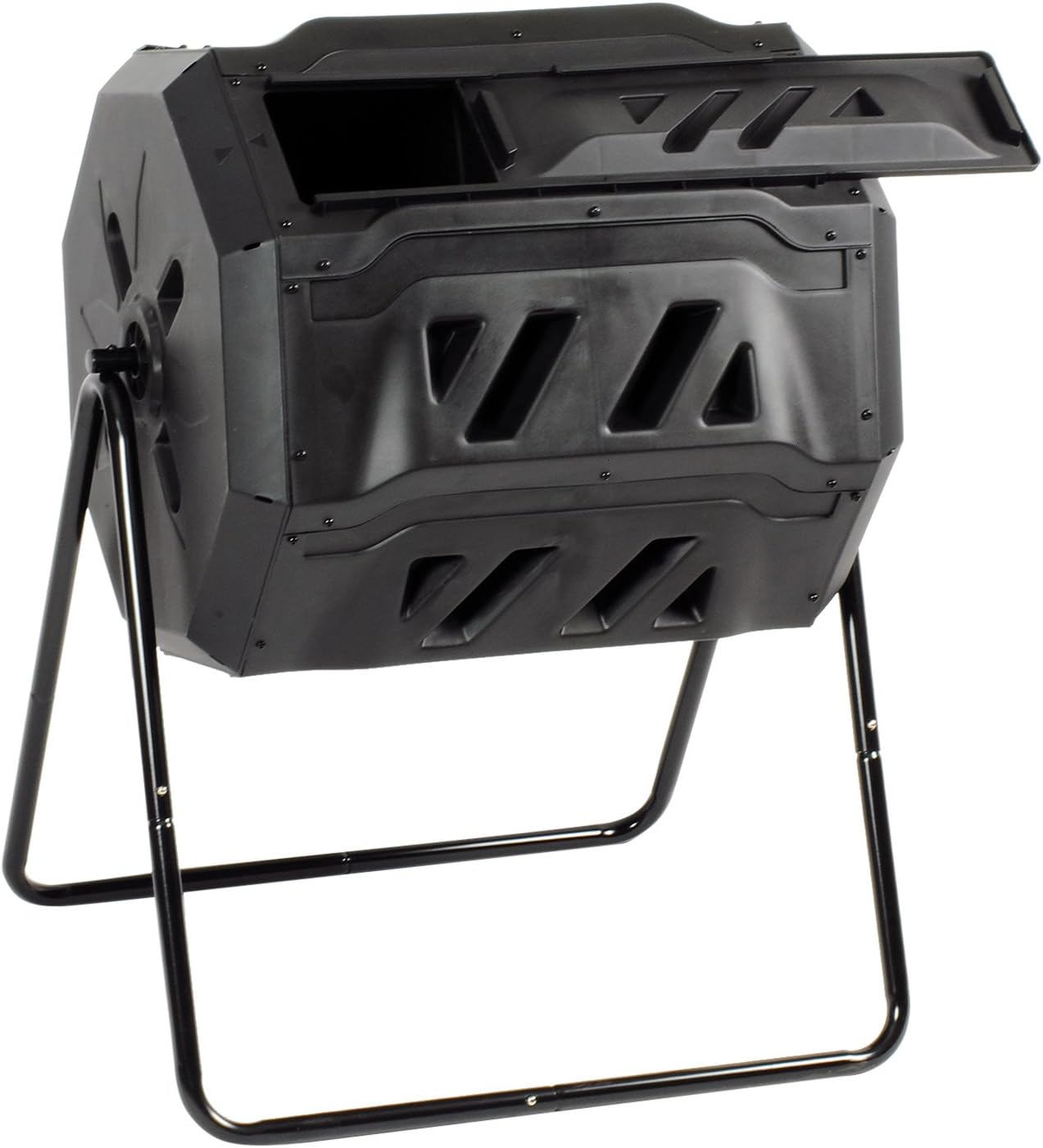 Koolscapes Dual Chamber Tumbling Composter 42 Gal (160L) Black Rotating Outdoor Compost Bin, Double Chamber Rotary Composter, Recycled Plastic with Steel Frame for Backyard and Vegetable Garden