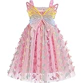 IBTOM CASTLE Toddler Girls Butterfly Dress with Wing Spaghetti Straps Smocked Gradient Tulle Tutu Princess Birthday Sundress