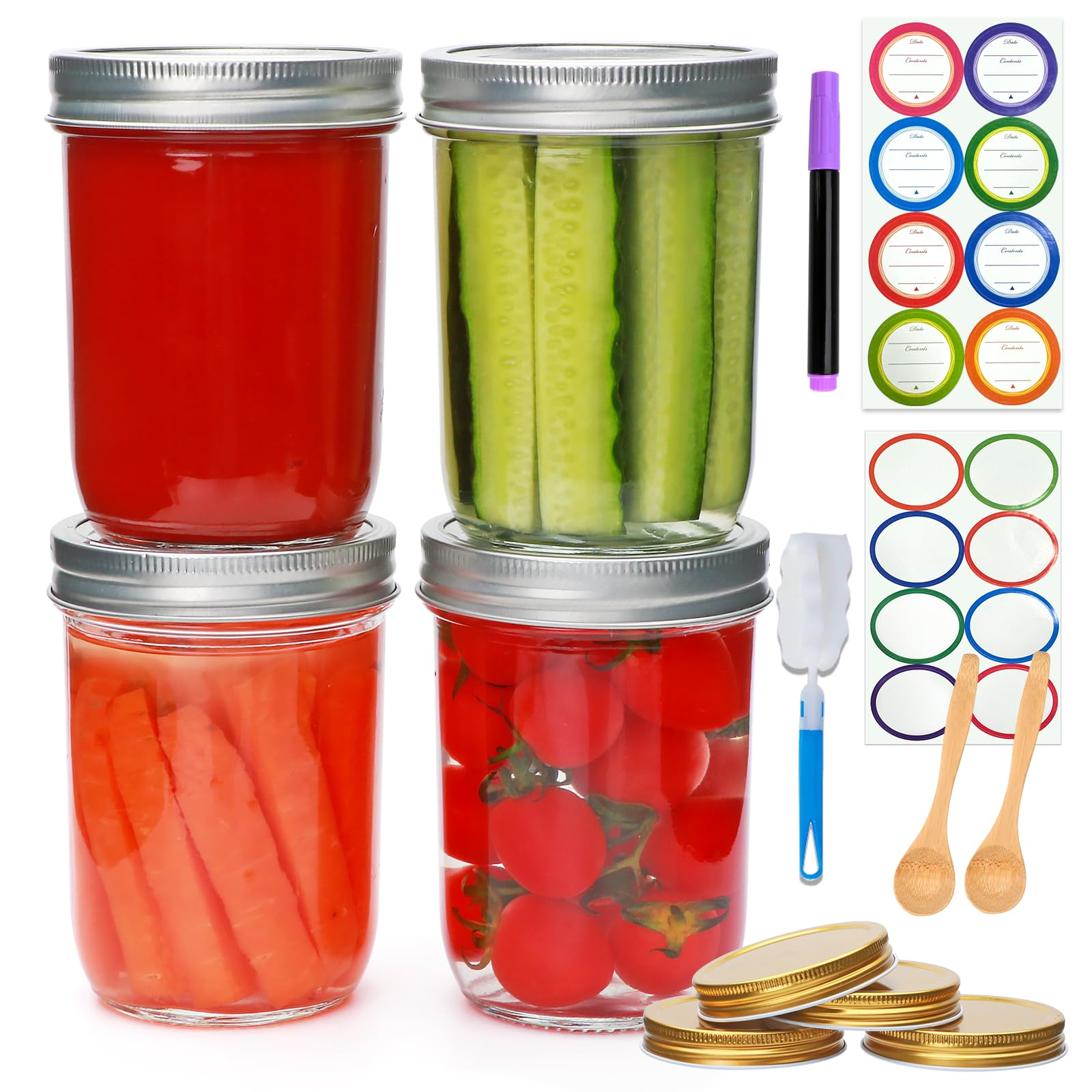Photo 1 of Woaiwo-q 16oz Mason Jars with Lids,Canning Jars with Lids,?4pack? Overnight Oats Containers with Lid?Clear Glass Pint Jar with Sticker and Spoon for DIY,Snacks, Candies, Jam