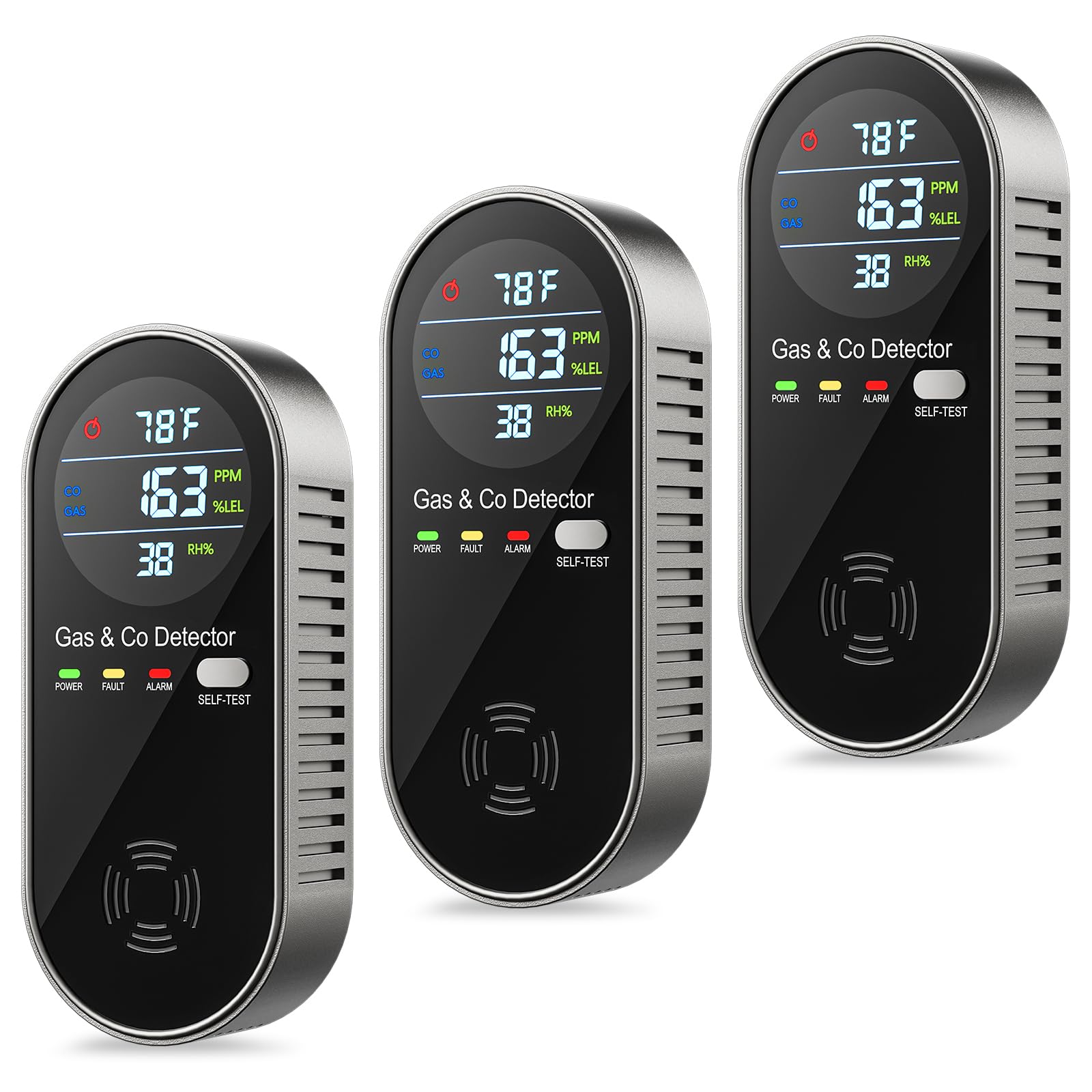 Photo 1 of 4 in 1 Plug in Natural Gas Leak & Carbon Monoxide Detector withTemperature & Humidity for Home, Kitchen, RV (3 Packs)