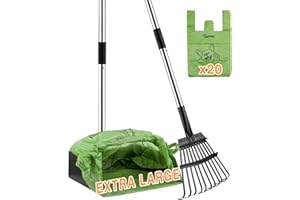 Toozey Unbreakable Dog Pooper Scooper with Extra Large Stainless Metal Poop Tray & 43.31" Long Handle Rake Scoop, Easy Waste Cleanup for Large, Medium, Small Dogs with 20 Bags