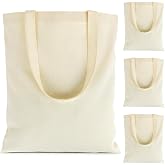 RAINFLOW Blank Canvas Tote Bags - 4 Pack Plain Cotton Totes with Handles | Reusable Grocery Totes for DIY Painting, Heat Transfer, Gifts, Events and Everyday Shopping