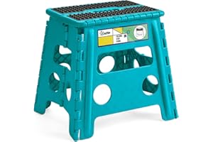 Uinicor 13" Folding Step Stool for Adults and Kids Holds Up to 300 lbs,Non-Slip Folding Stools with Handle, Compact Plastic Foldable Step Stool for Bathroom,Bedroom, Kitchen Ocean Blue 1pc