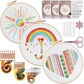 Konrisa Easy Embroidery Kit for Beginners Stamped Embroidery Starter Kit DIY Sewing Needlepoint Cross Stitch for Adults, Stitch Practice Kit 3 Embroidery Fabric Pattern