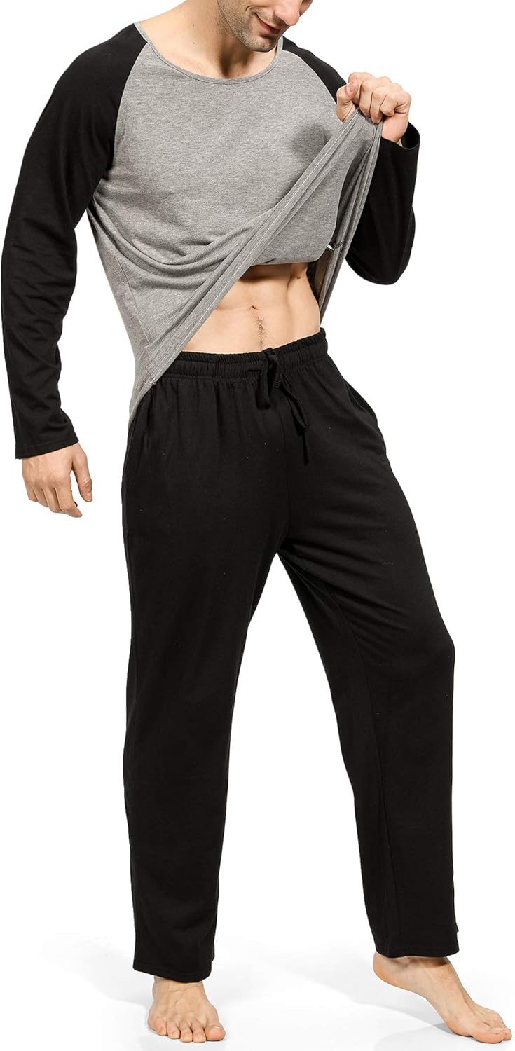 YIMANIE Men's Pajamas Set Soft Cotton Knit Long Sleeves and Pajamas pants Classic Sleepwear Lounge Set at  Men’s Clothing store