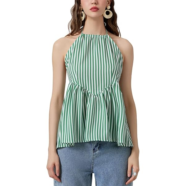 Saloogoe Women's Summer Tank Top - Loose Fit, Square Neck, Pleated, Army Green, Size M